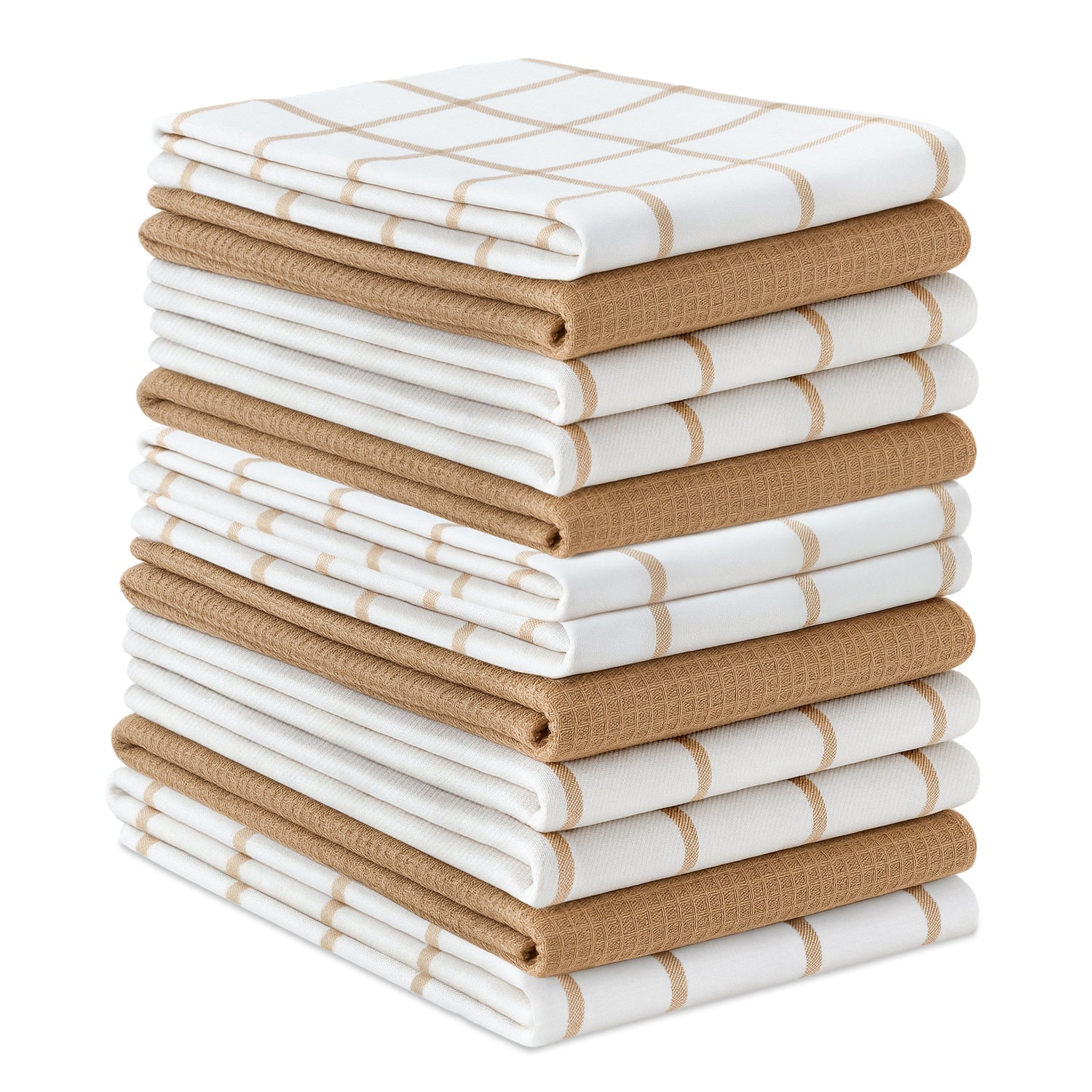 Set of 12 Multiweave Kitchen Towels - Beige